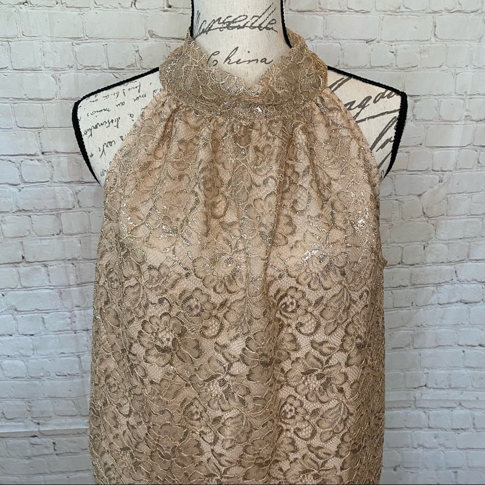 J. Crew Lace Tie Neck Blouse Metallic‎ Lace Glam Style AG852 Shimmer